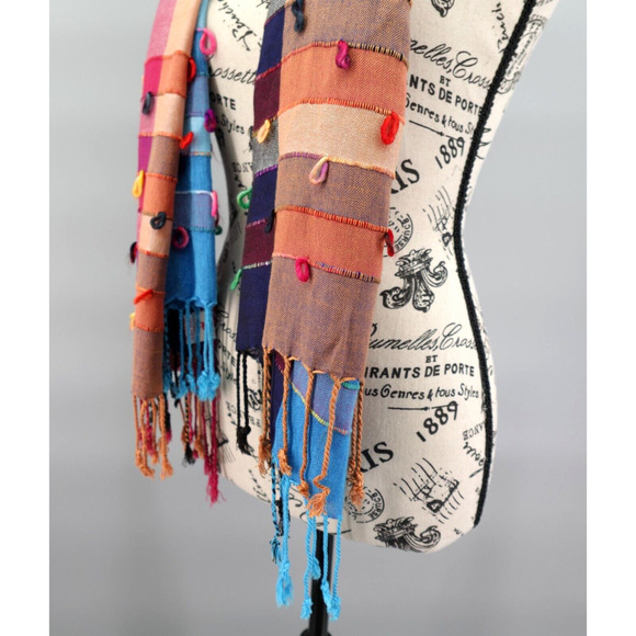 Womens Boho Scarf Wrap Womens OS Multi-color Fringe Shawl Artsy Lagenlook - Picture 6 of 12